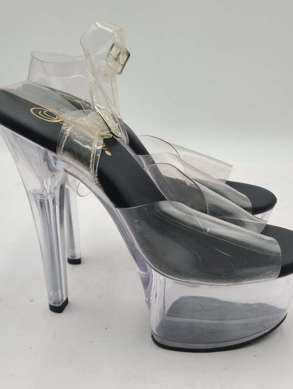 B21 Pleaser Aspire 608 Clear Platform High Heel Ankle Strap Sandals 8
